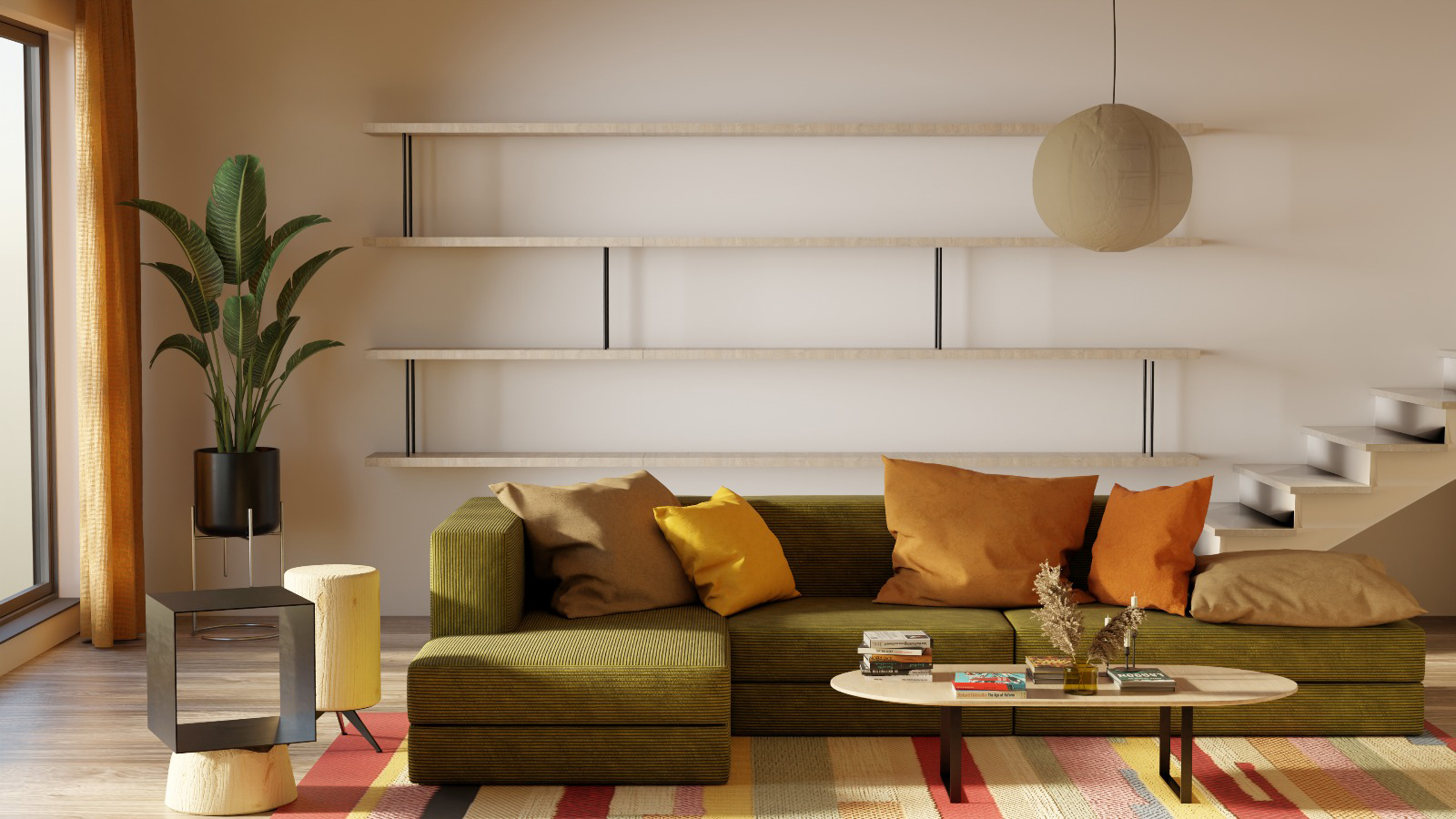 libreria di design in legno massello e pietra